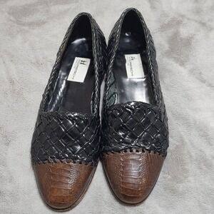 Moreschi Dress Shoes Mens Size 8.5 Black Woven Leather Cap Toe Loafers Italy